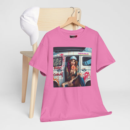 "Free Candy" Street Art Unisex Heavy Cotton Tee, Casual Graphic Shirt, Vintage Style Tee, Unique Gift, Urban Wear, Art Lover Apparel