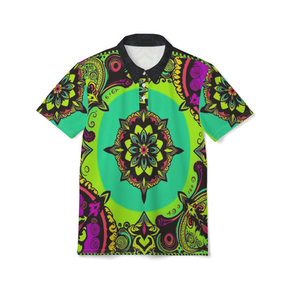 Psychedelic Mandala Polo Shirt — Bright Boho Floral Print