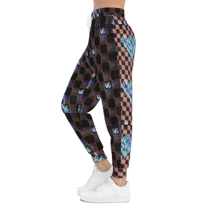 UG Checkered Pattern Rose Athletic Joggers — Floral Geometric AOP Sweatpants