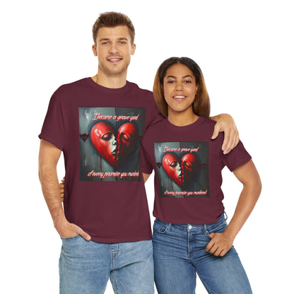Heartbreak Unisex Heavy Cotton Tee - "I Became a Graveyard to Every Promise You Murdered" Graphic T-Shirt