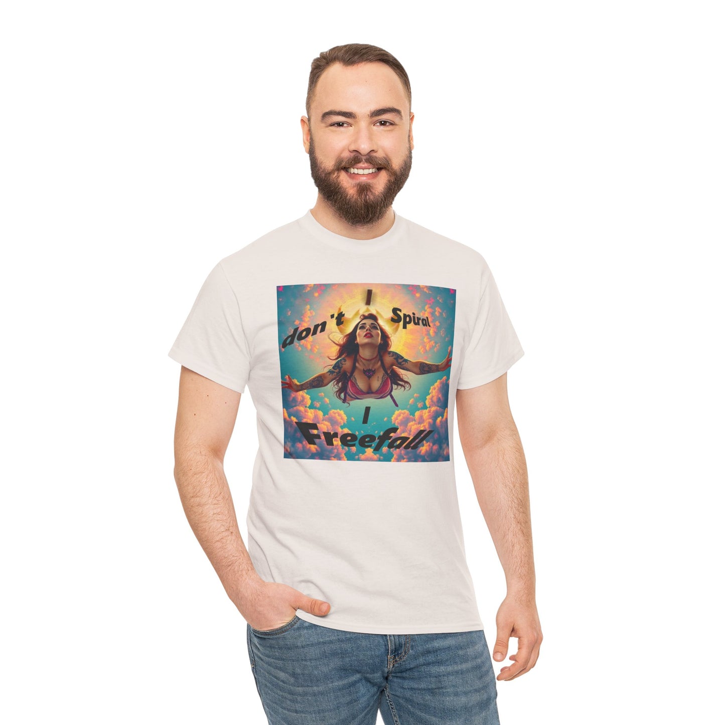Unisex Heavy Cotton Tee - 'I Don't Spiral, I Freefall' Inspirational Graphic Tee