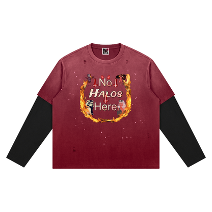 "No Halos Here" Unisex Vintage Wash Distressed Layer T-Shirt