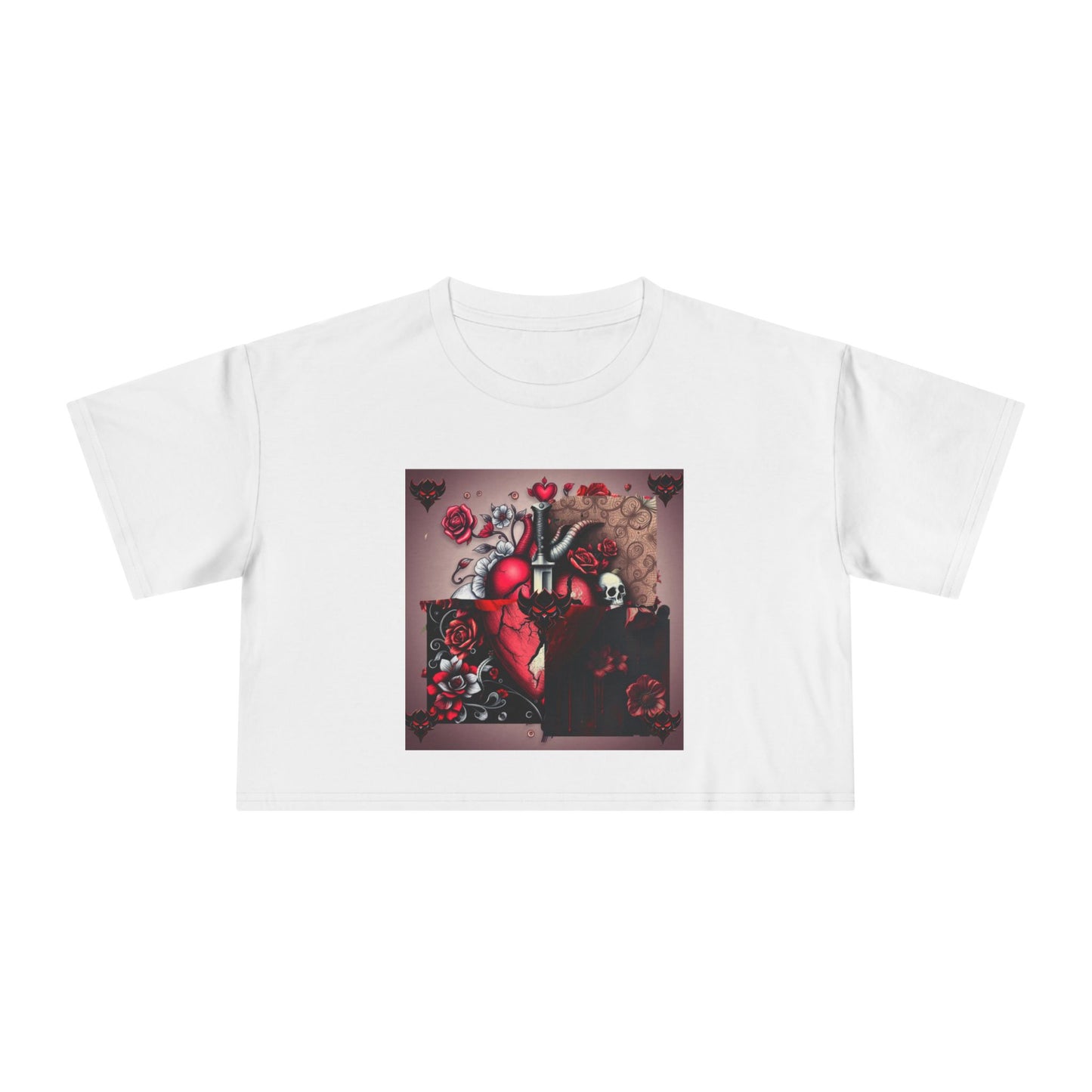 "Tangled Hearts" Bold Heart Floral Women's Crop Tee | Unique Graphic Tee for Casual Style