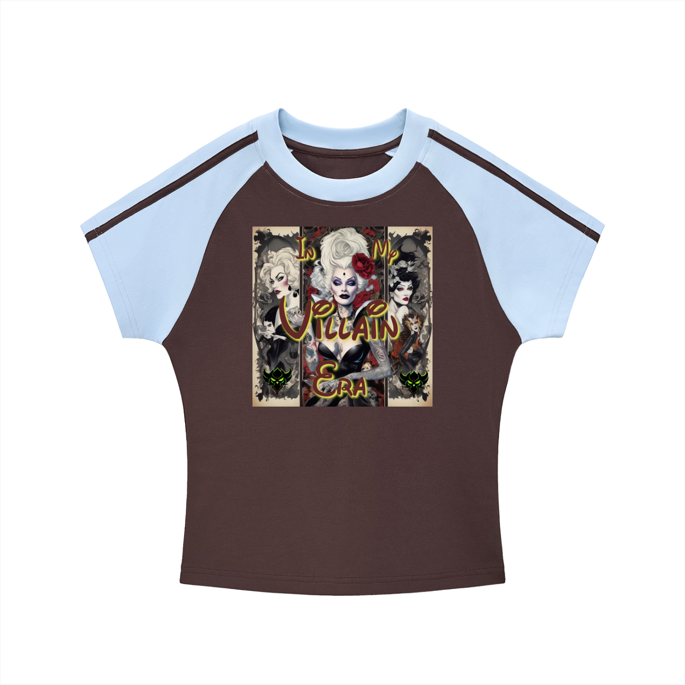 "In My Villain Era" Contrast Stripes Bodycon Raglan  Sleeve T-Shirt