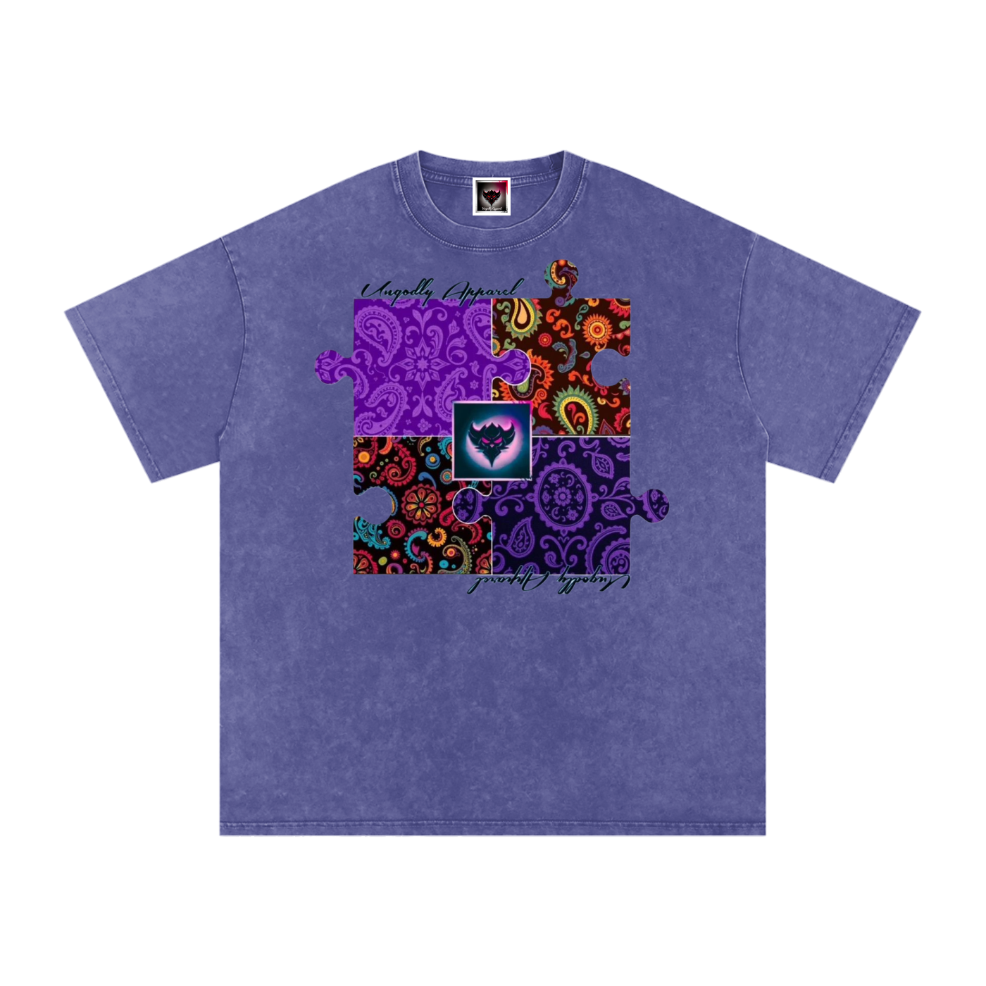 Snow Washed "Ungodly Puzzle" Oversized Cotton T-Shirt