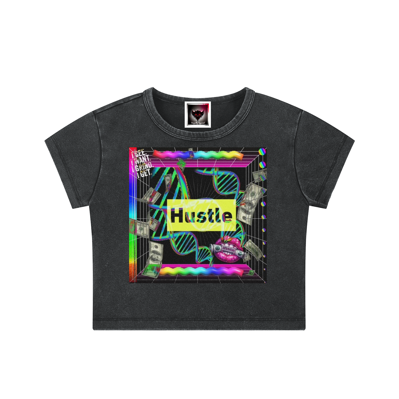 "Hustle in My DNA" Snow Washed Crop Top