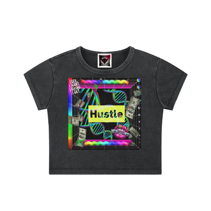 "Hustle in My DNA" Snow Washed Crop Top