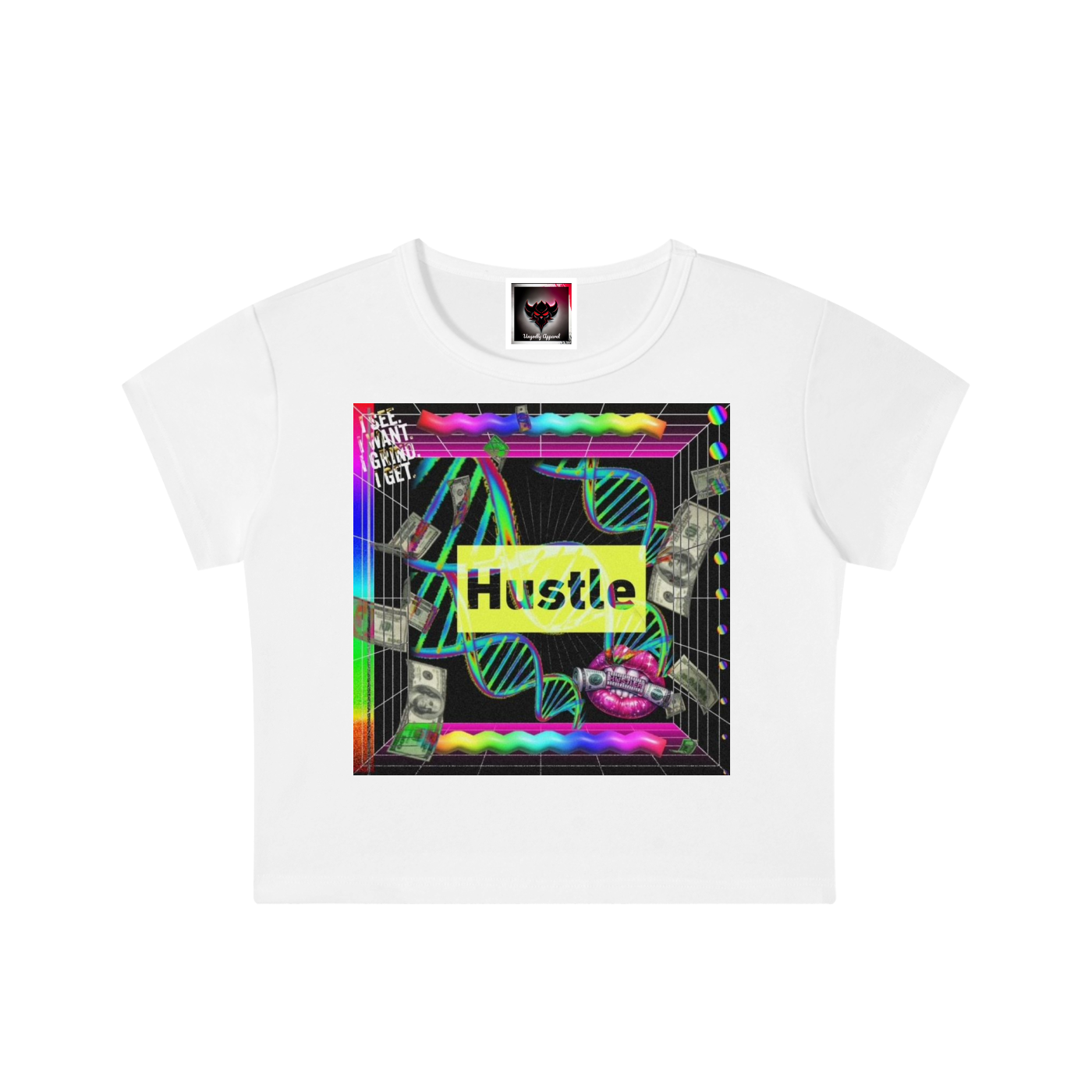 "Hustle in My DNA" Snow Washed Crop Top
