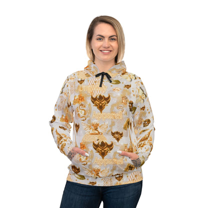 "Ungodly Gold" Gold Skull Pattern Athletic Hoodie – All-Over Print Streetwear