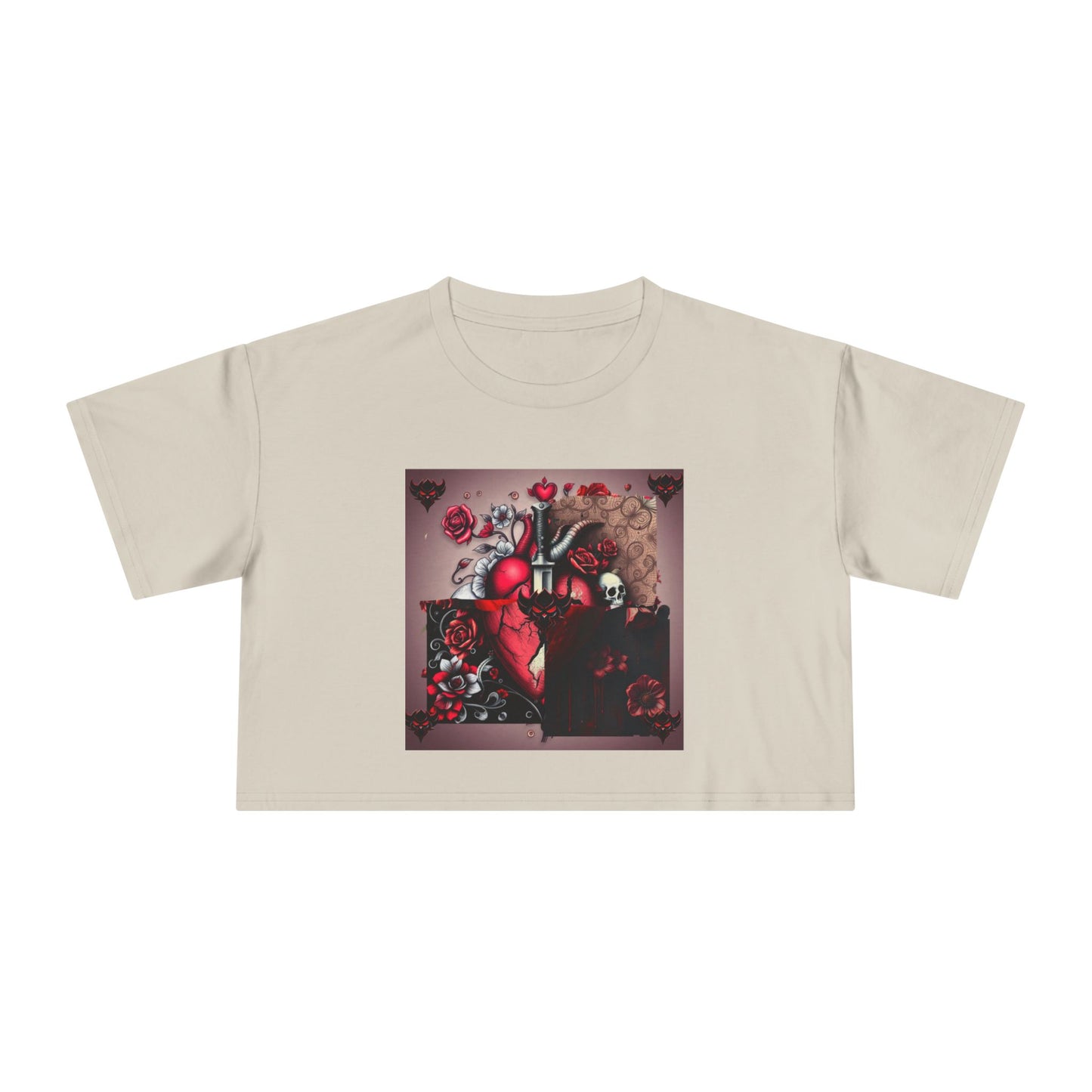 "Tangled Hearts" Bold Heart Floral Women's Crop Tee | Unique Graphic Tee for Casual Style