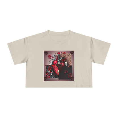 "Tangled Hearts" Bold Heart Floral Women's Crop Tee | Unique Graphic Tee for Casual Style