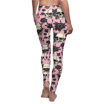 Pink Skull & Rose Leggings — Gothic Floral Women's Leggings