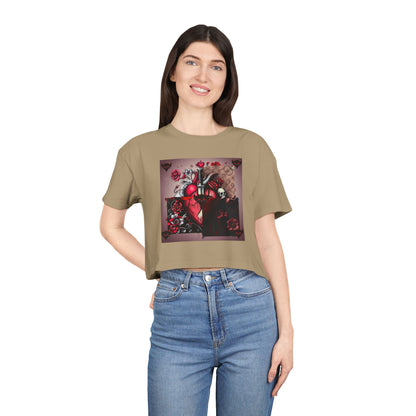 "Tangled Hearts" Bold Heart Floral Women's Crop Tee | Unique Graphic Tee for Casual Style