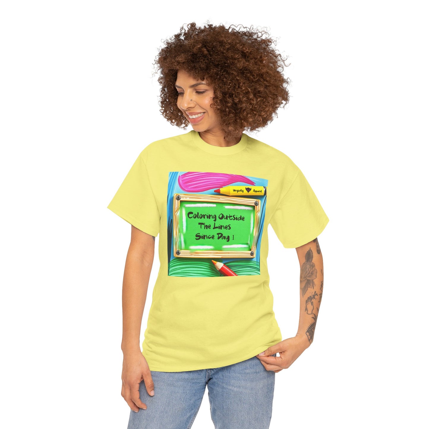"Coloring Outside the Lines Since Day One" Unisex Heavy Cotton Tee