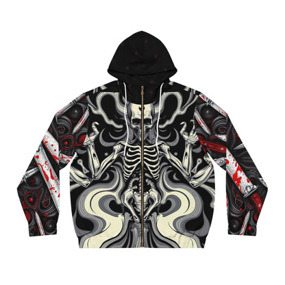 Gothic Skeleton Full-Zip Hoodie, Alternative Fashion, Unisex Outerwear, Halloween Costume, Unique Streetwear, Edgy Hooded Jacket