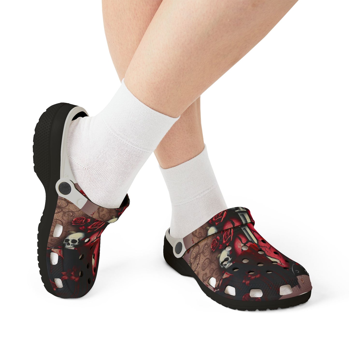 "Tangled Hearts" Gothic Floral Clogs - Trendy EVA Foam Shoes for Comfort & Style, Unique Footwear for Festivals, Parties, Everyday Wear, Skulls & Roses [...]