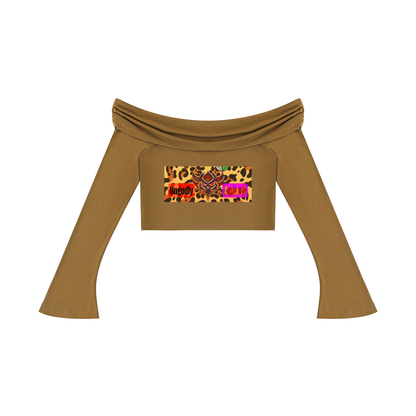 "Ungodly Apparel Leopard" Women's Off-the-Shoulder Bell Sleeve Crop T-Shirt
