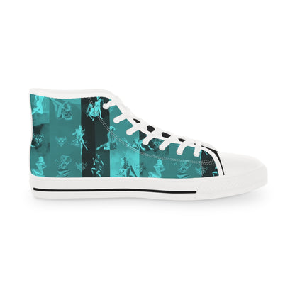 Teal Pin Up Abstract Brushstroke High-Top Sneakers — Men's Artistic Canvas Shoes