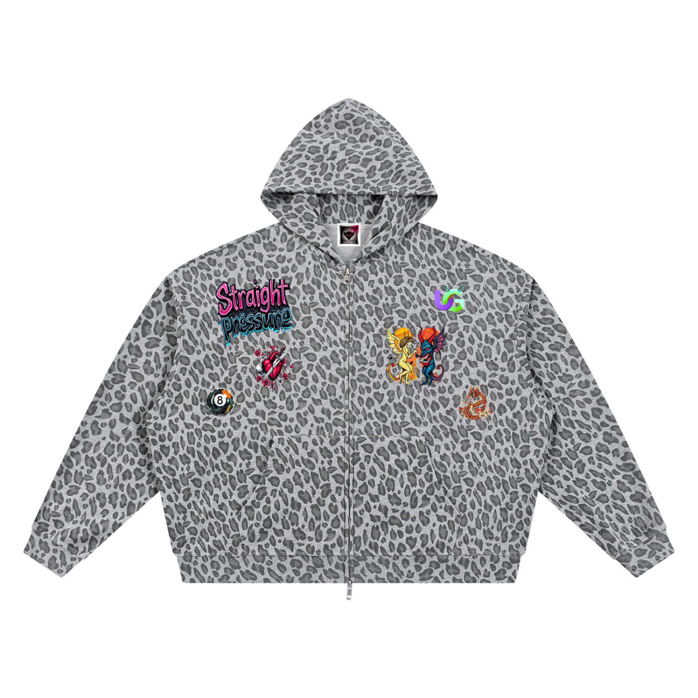 Unisex Leopard Print Waffle Full Zip Hoodie