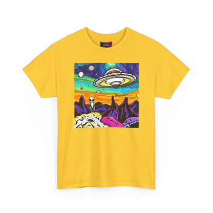 UFO Retro Alien Landscape T-Shirt — Colorful Space Art Tee