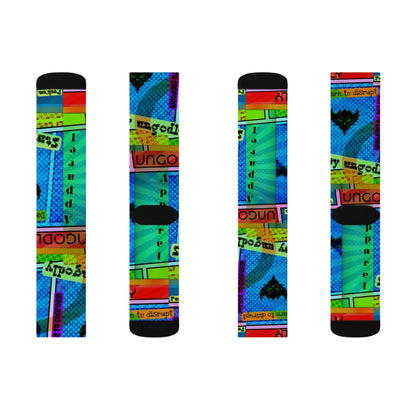 Ungodly Apparel Retro Vaporwave Sublimation Socks — Colorful 90s Cassette & Pixel Art Crew Socks