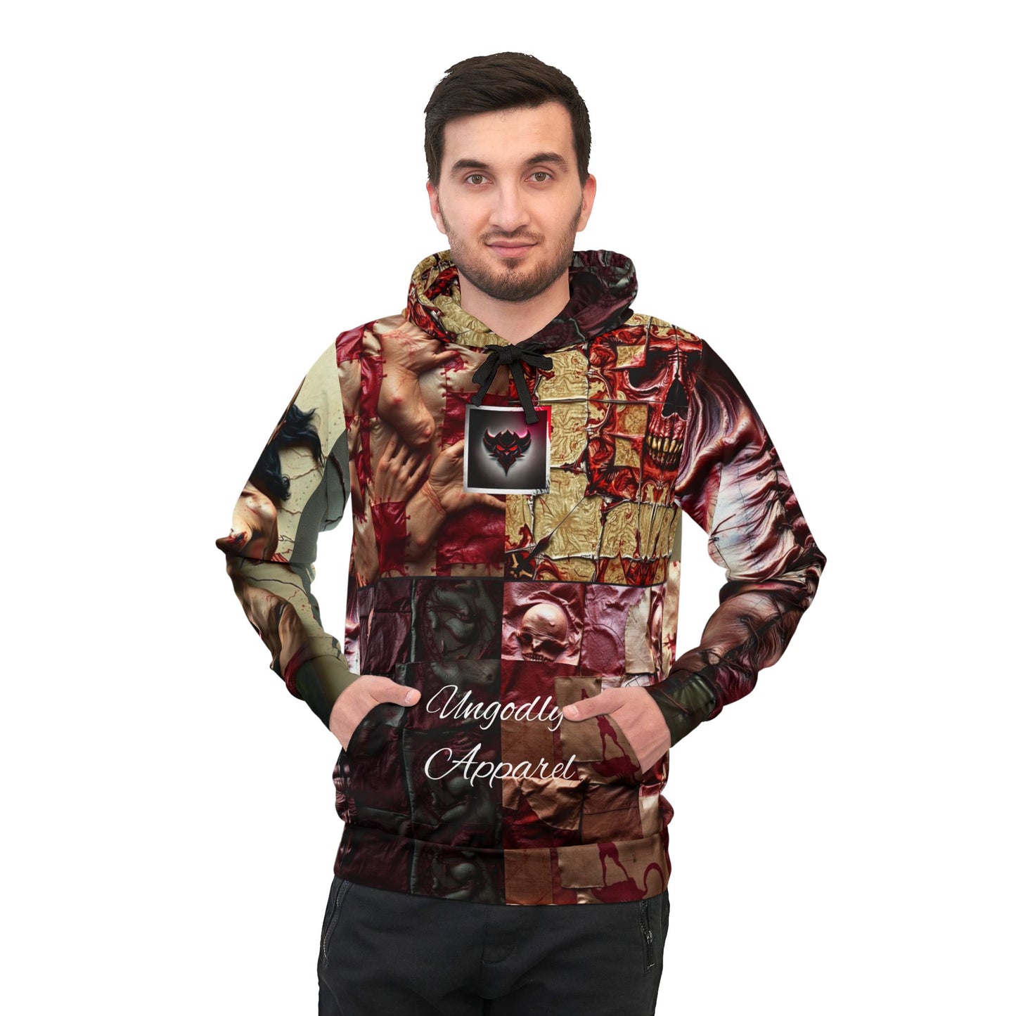 "Ungodly Skin" Ed Gein Inspired, Edgy Art Athletic Hoodie, Unique Graphic Sweatshirt, Streetwear Gift, Alternative Fashion, Unisex Hoodie for Creative Souls