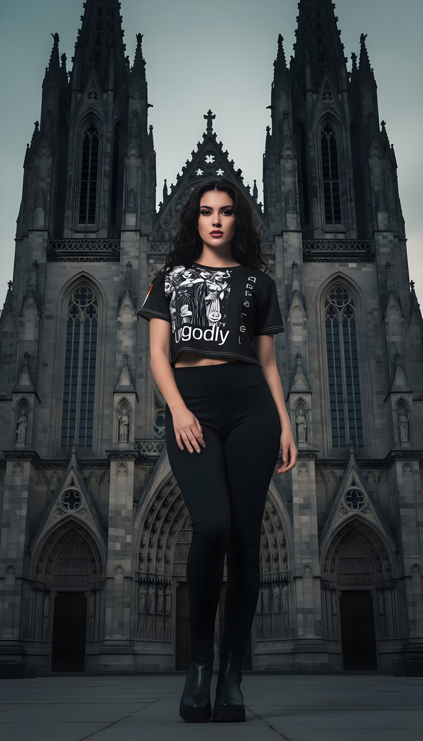 Gothic Crop Tee - Ungodly Design for Alternative Fashion, Halloween Outfit, Edgy Streetwear, Festival Wear, Witchy Style