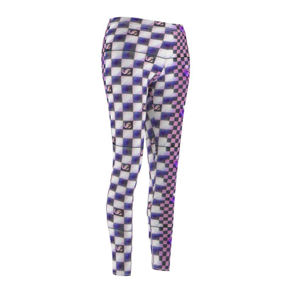 Ungodly Checkerboard Purple Rose Leggings — Women's Casual AOP Printed Leggings