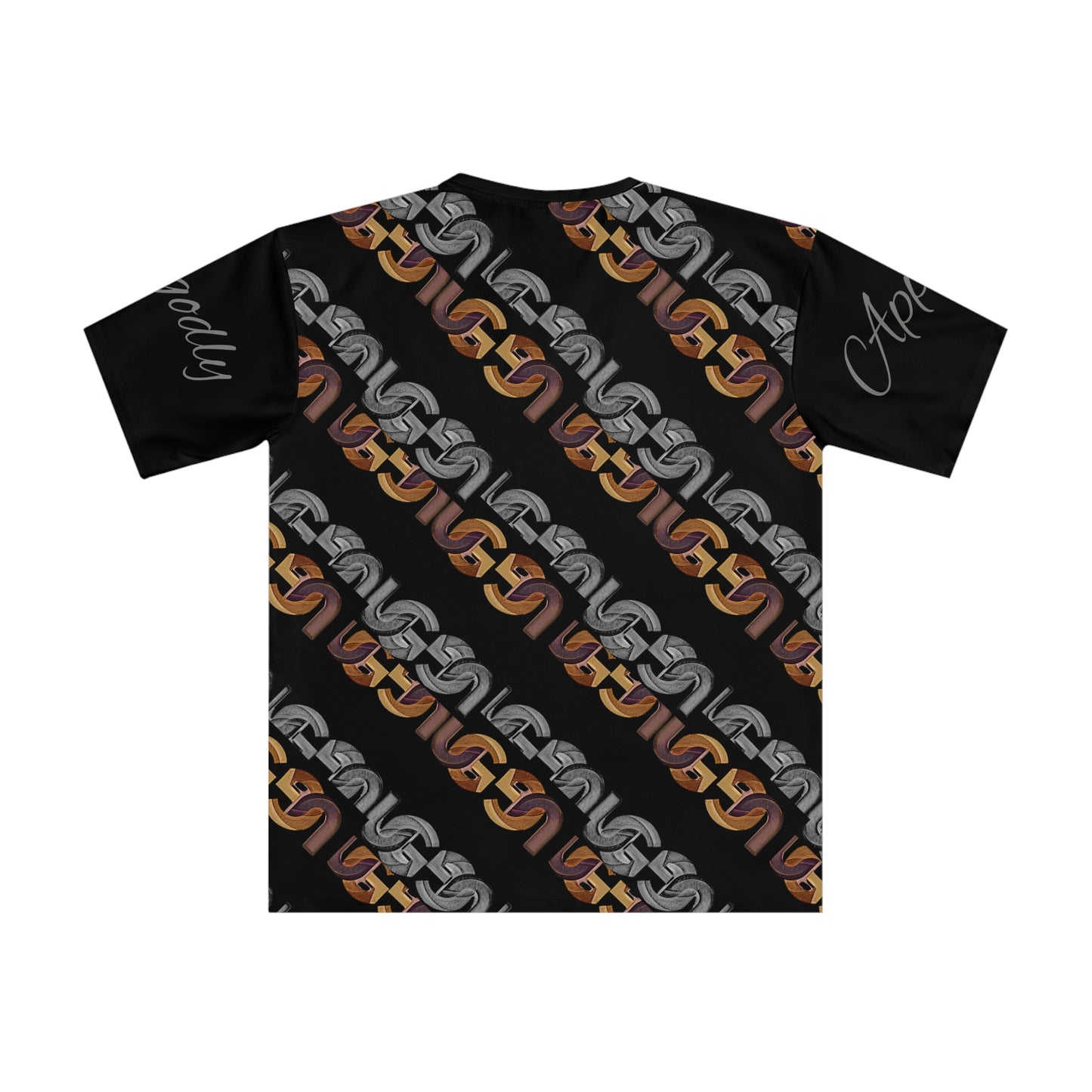 Ungodly Chains Pattern Men's Loose T-Shirt — Black Diagonal Link Graphic All-Over Print