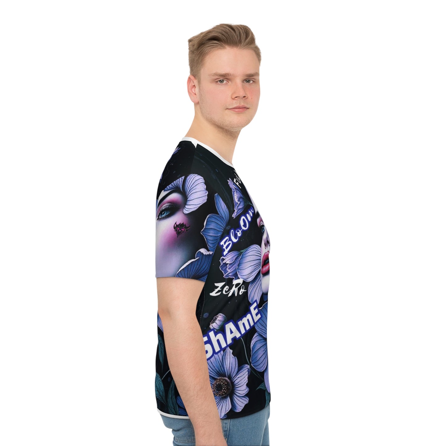 Stylish Floral Graphic T-Shirt - 'FULL BLOOM ZERO SHAME' Design