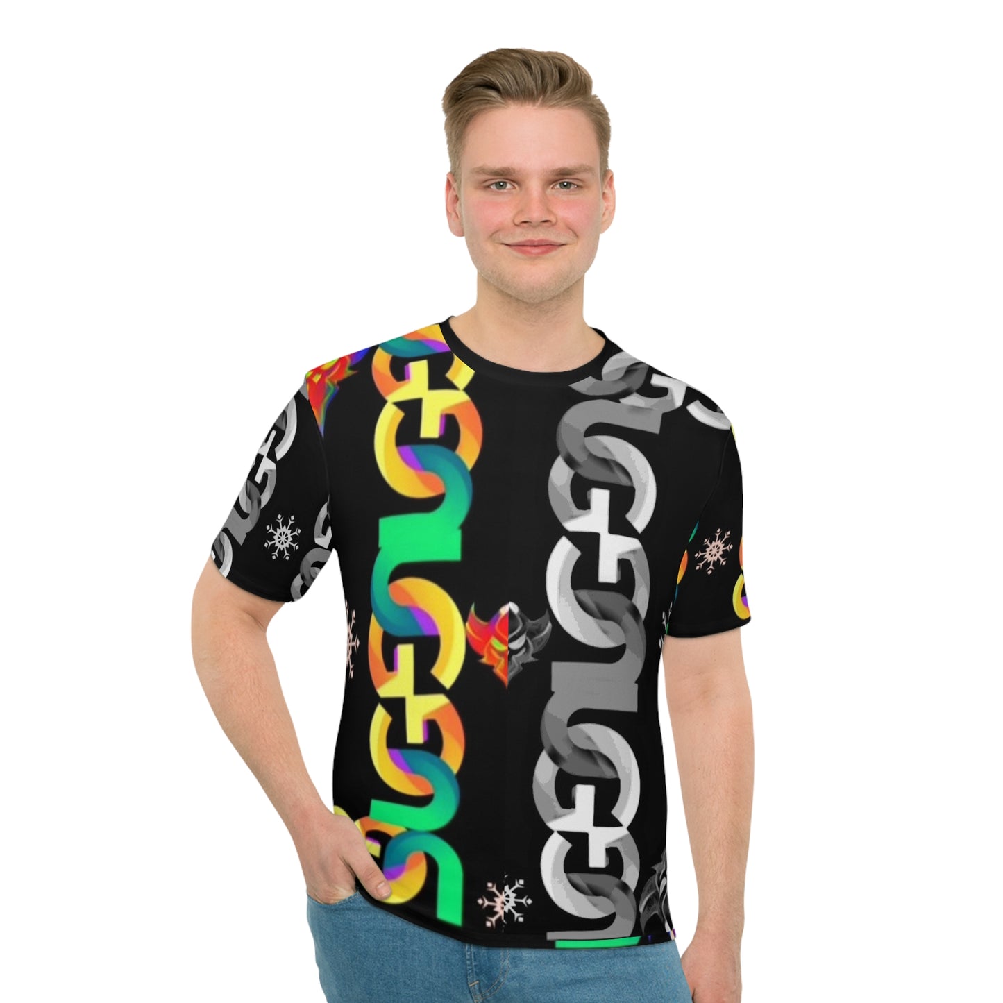 Bold Multi-colored Ungodly Chain Pattern Graphic T‑Shirt — All-Over Print Men's Tee