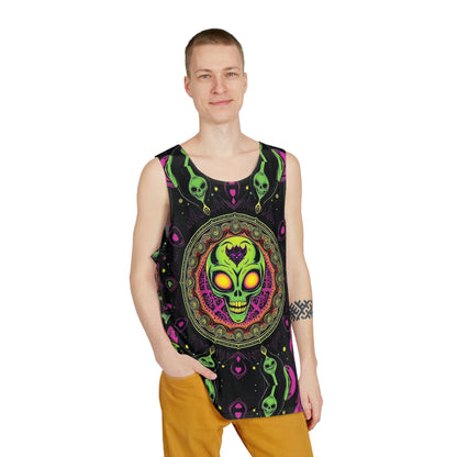 Alien Skull Psychedelic Tank Top — Neon Mandala Graphic Men’s Tank