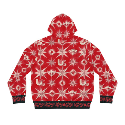 Red Ungodly Apparel Starburst Pattern Full-Zip Hoodie — Bold All-Over Graphic for Men