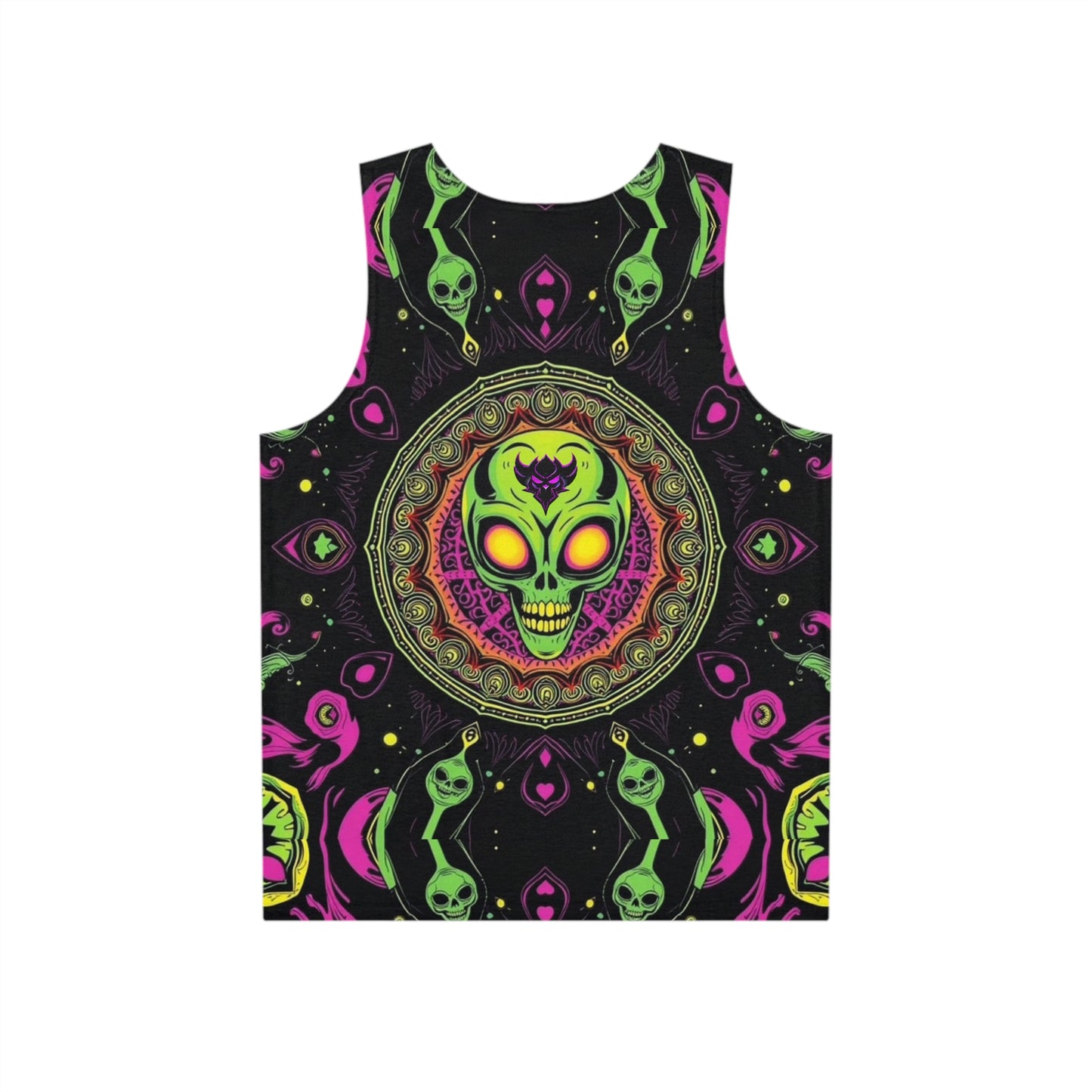 Alien Skull Psychedelic Tank Top — Neon Mandala Graphic Men’s Tank