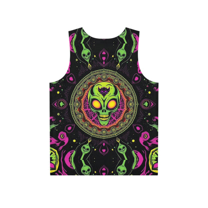 Alien Skull Psychedelic Tank Top — Neon Mandala Graphic Men’s Tank