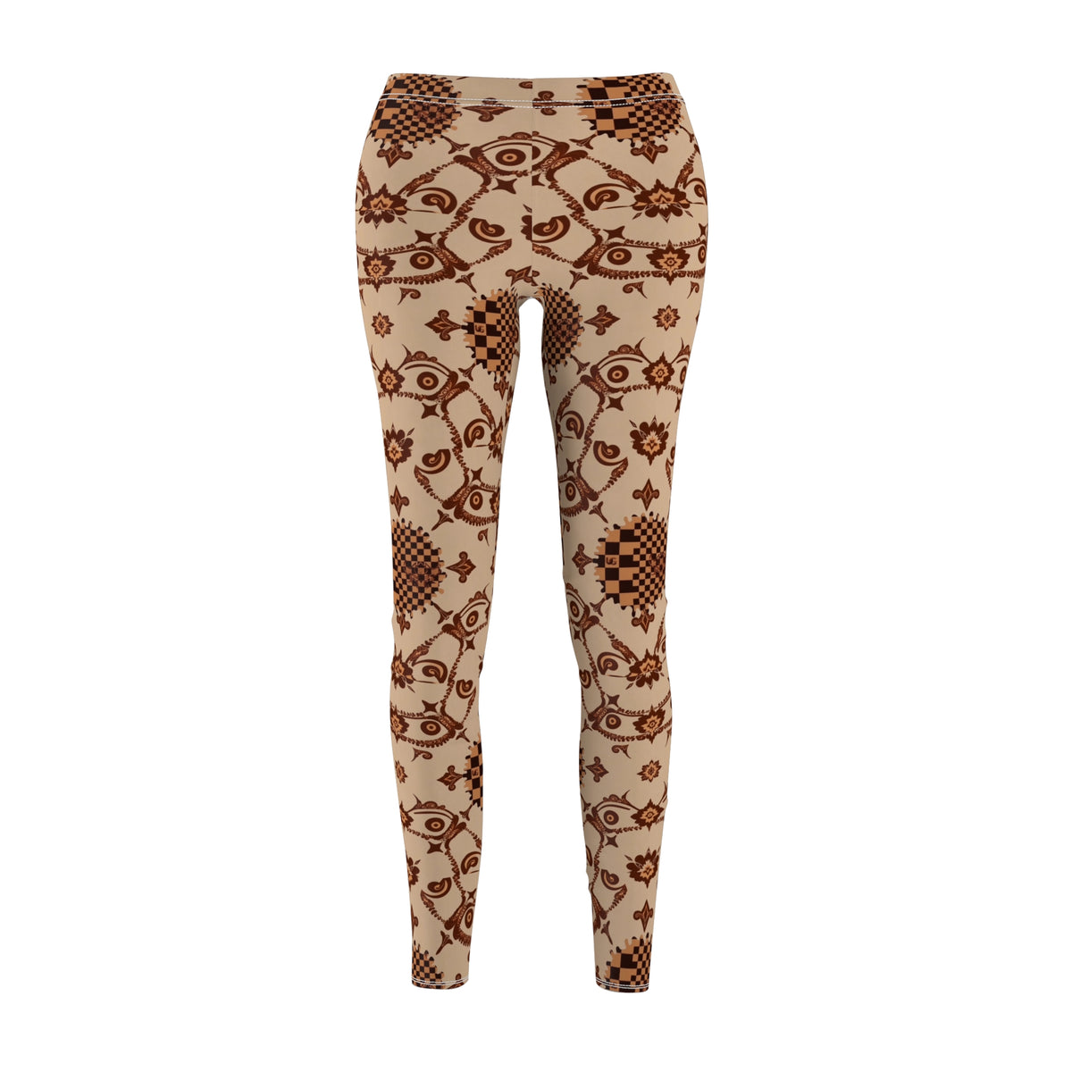 UG Apparel Brown Vintage Folk Floral Pattern Leggings