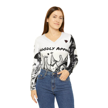 Gothic Women's Long Sleeve Shirt, Dark Aesthetic Top, Alternative Fashion Tee, Witchy Apparel, Unique Gift for Her, Statement V-neck