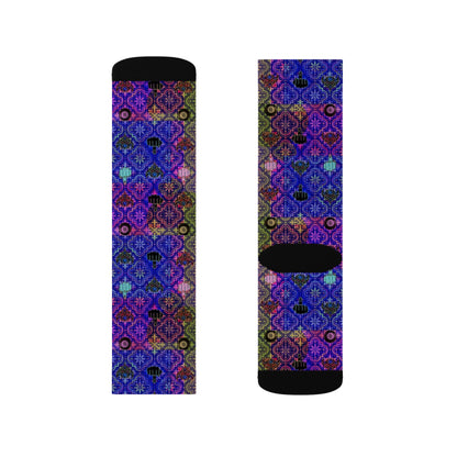 Purple Mosaic Sublimation Socks — Vibrant Geometric Crew Socks