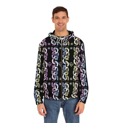 Men's Full-Zip Hoodie — Pastel Ungodly Chain & Symbols All-Over Print