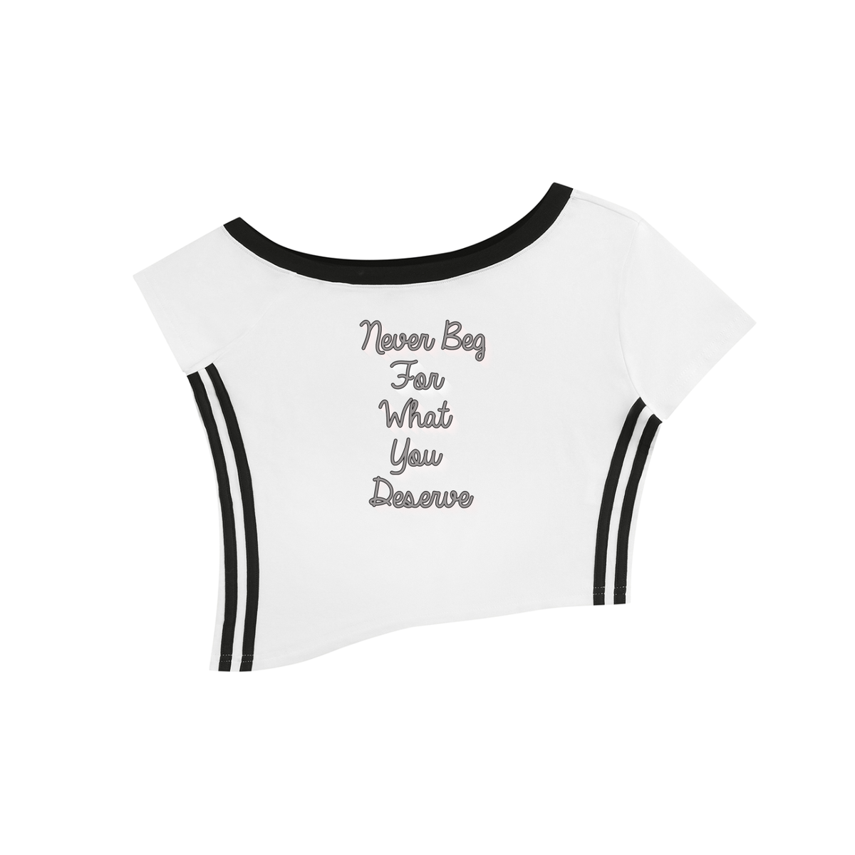 Women's Color Block Off-the-Shoulder T-Shirt "Never Beg for What You Deserve"