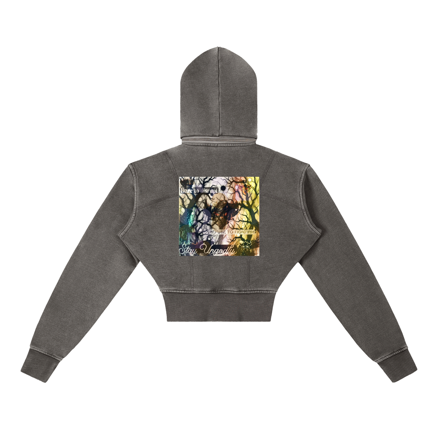 "Ungodly Apparel Slogan" Vintage Washed Cropped Fleece Hoodie