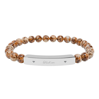Engravable Natural Stone Stretch Bar Bracelet — Personalized Beaded Bracelet