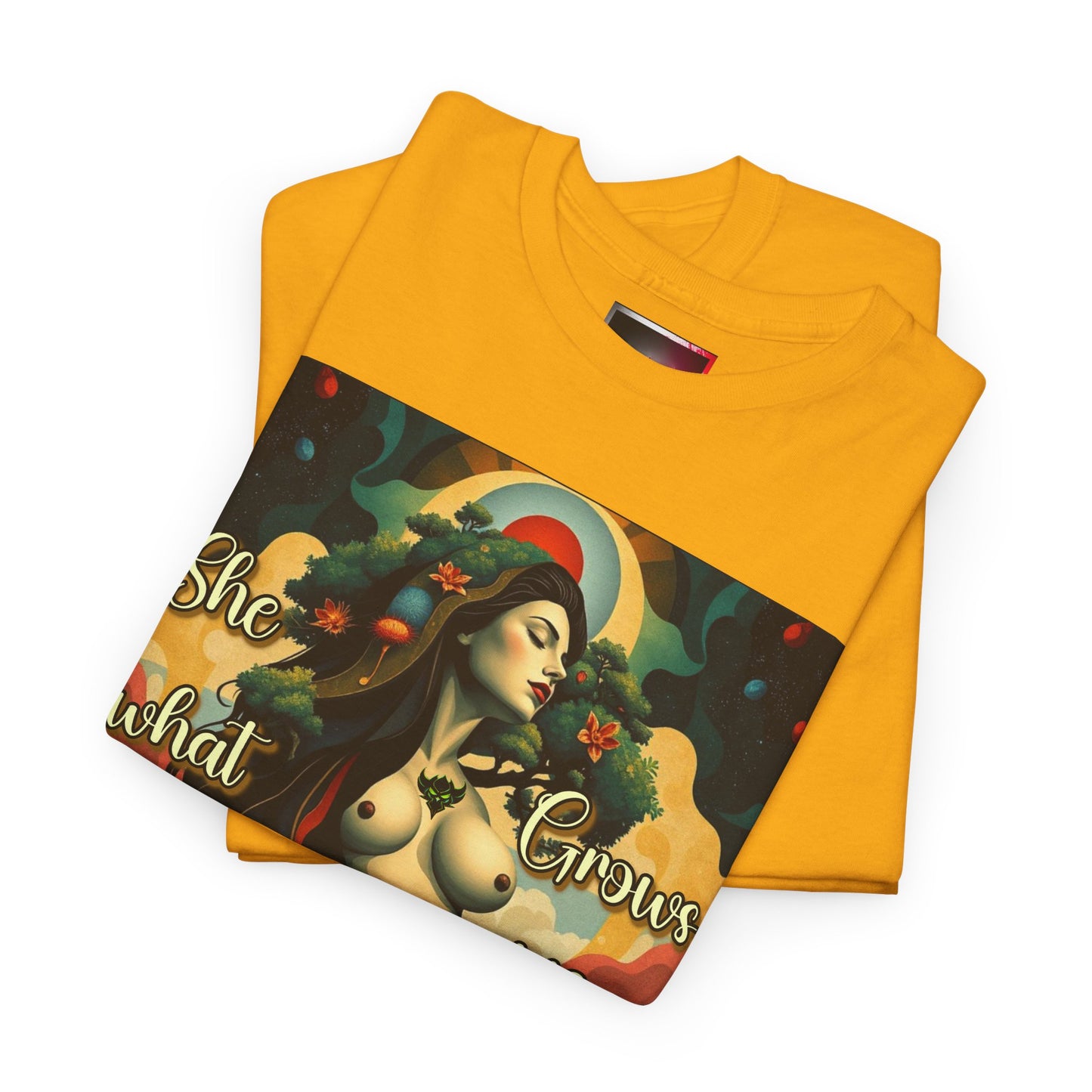 Inspirational Unisex Heavy Cotton Tee - "She Grows What We Forget to Cherish"