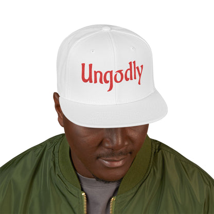 Snapback Hat — Red Embroidered 'Ungodly' Gothic Script