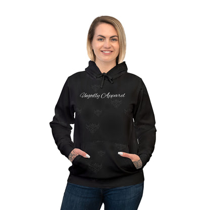 Black on Black Ungodly Logo Unisex Athletic Hoodie — Urban Noir All-Over Logo Hoodie