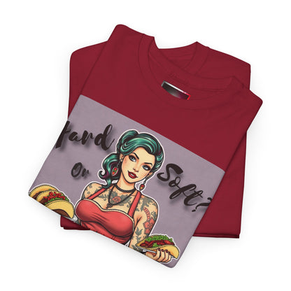 "Hard or Soft Tacos" Retro Graphic Tee, Vintage Shirt, Casual Wear, Gift for Foodies, Comfy Summer Apparel, Pop Culture Fashion