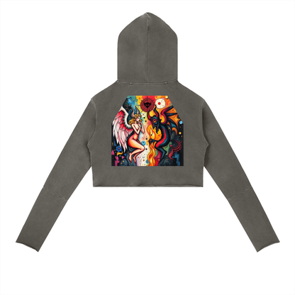 "Angels vs Demons" Vintage Washed Raw Edge Hoodie
