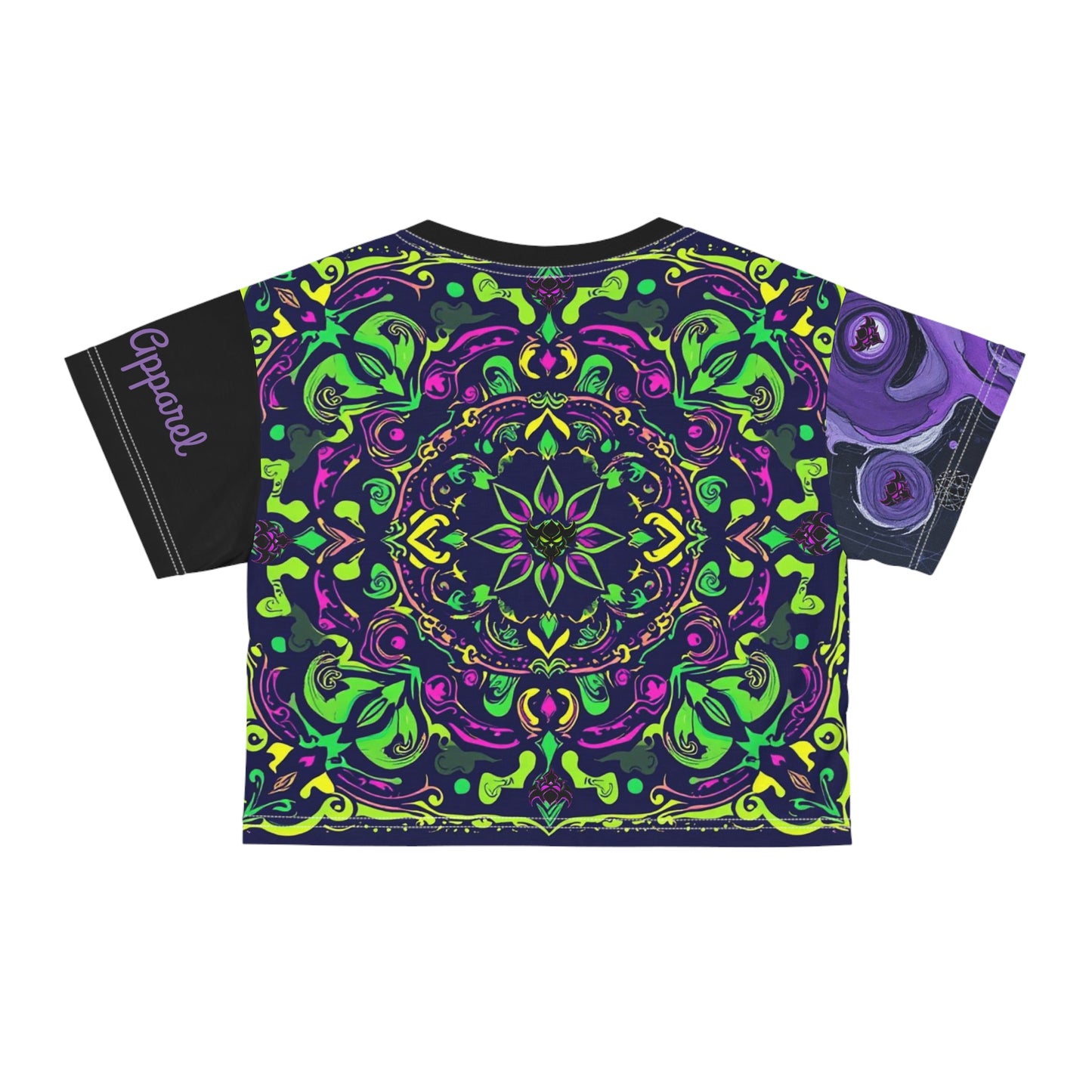"Ungodly Purple Paisley Hippy Princess Crop-Top" Colorful Mandala Crop Tee - Boho Style Top for Festivals, Summer Wear, Yoga, Gifts for Her, Vibrant Fashion