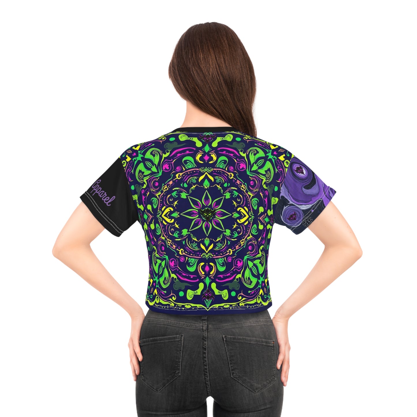 "Ungodly Purple Paisley Hippy Princess Crop-Top" Colorful Mandala Crop Tee - Boho Style Top for Festivals, Summer Wear, Yoga, Gifts for Her, Vibrant Fashion