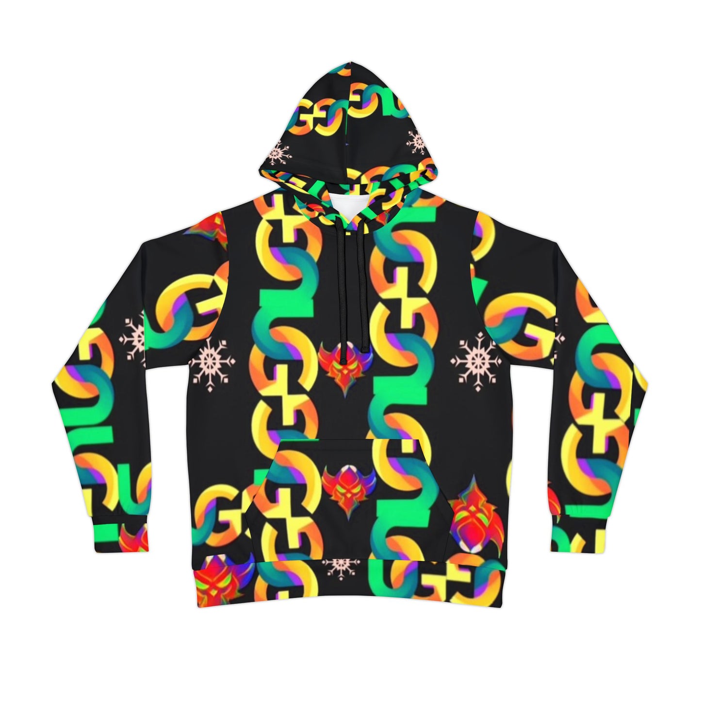 Ungodly Chain Pattern Athletic Hoodie — Neon Link Zip-Up